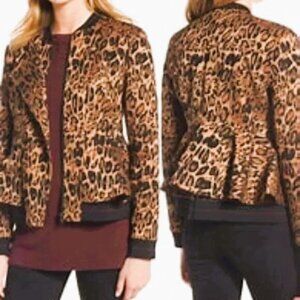 Trouve Jacquard Leopard Print Peplum Jacket